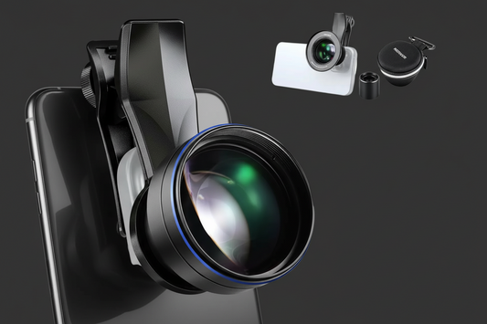 Phone camera lens with 'Neewer' branding on a dark background